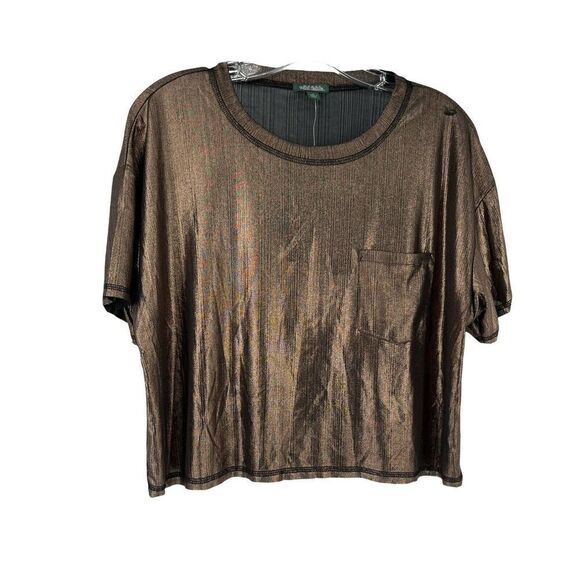 Wild Fable Metallic Boxy Bronze Crop Top Short Sleeve Slinky Size S Relaxed Fit - Picture 1 of 6